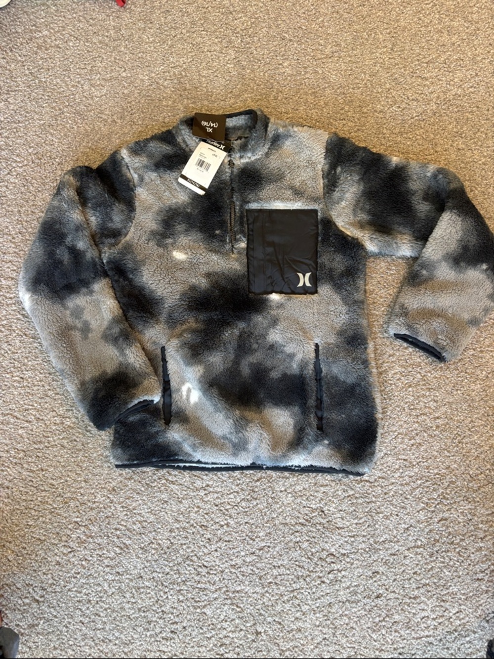 Hurley Kids Black and Gray Tie-Dye Fleece Zip Pullover NEW WITH TAGS!